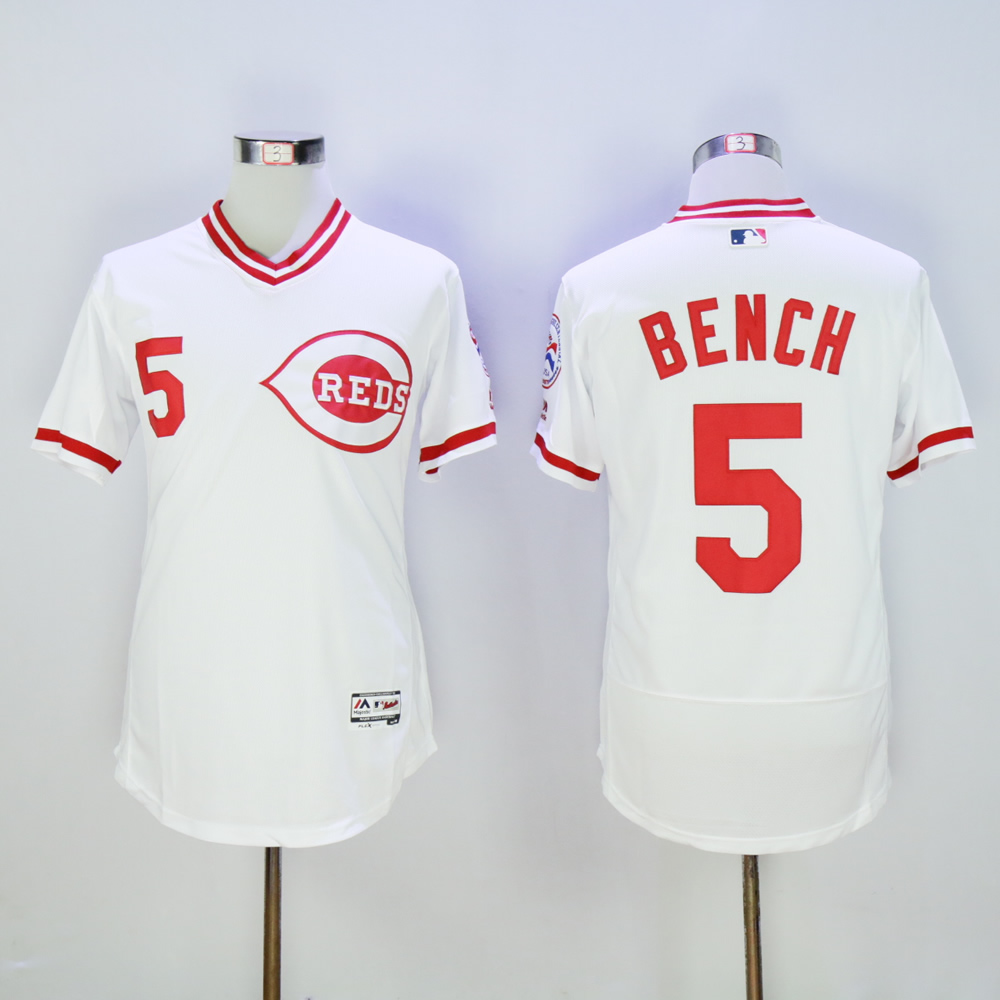 Men MLB Cincinnati Reds #5 Bench white Throwback 1976 jerseys